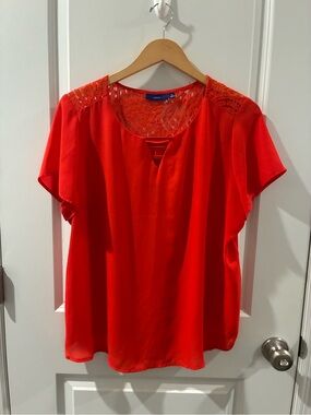 Apt. 9 Bright Red Lace-Accent Flutter Sleeve Blouse